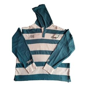 NFL Team Apparel Philadelphia Eagles Rugby Hoodie Mens XL Green Grey Striped